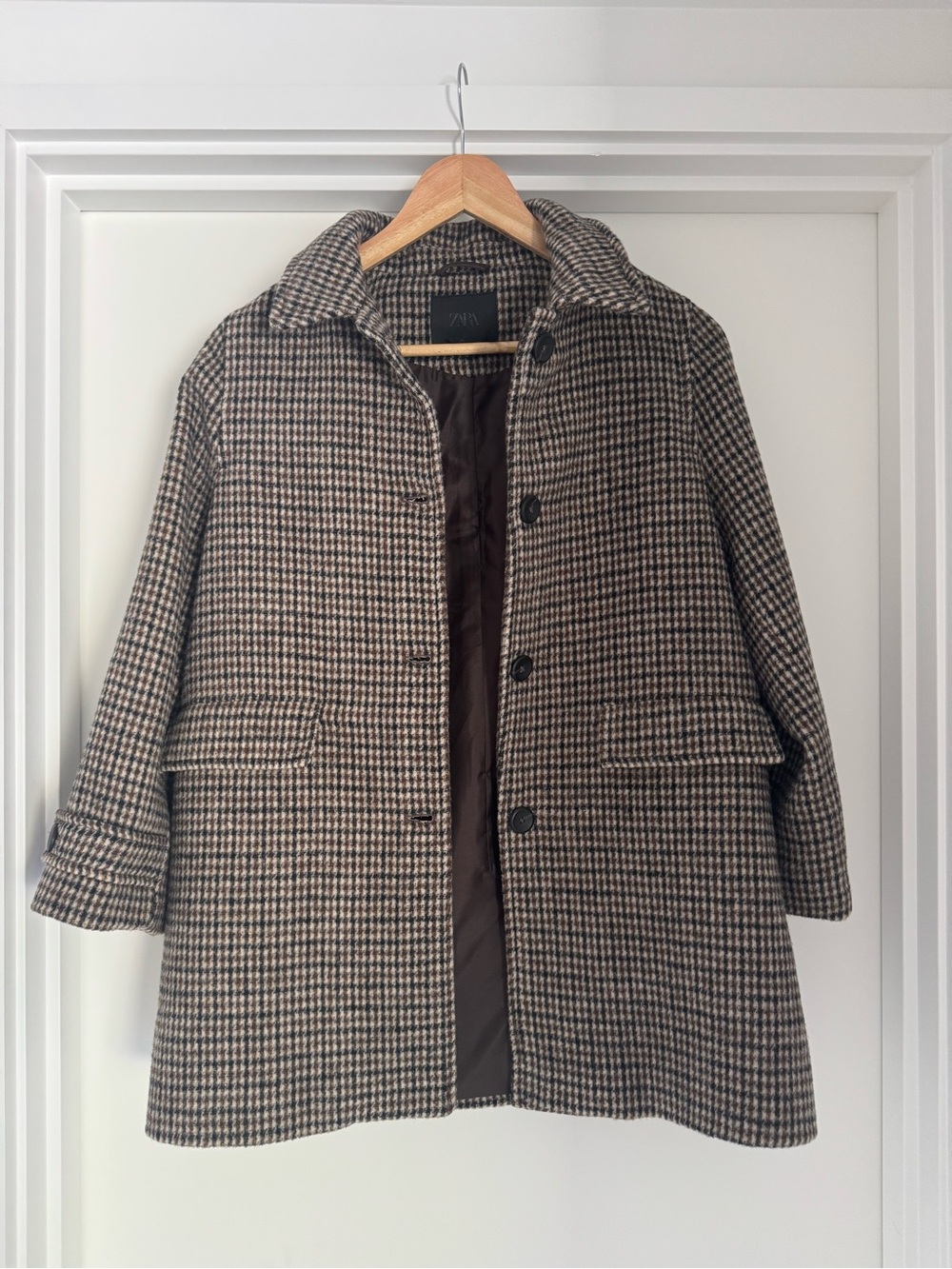 Zara Kids Wool-Blend Houndstooth Coat Jacket - Brown Black